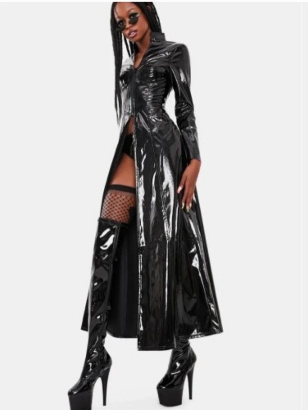 Dolls Kill Trickz n Treatz Matrix Free Your Mind Black Vinyl Zip-up Coat Trinity